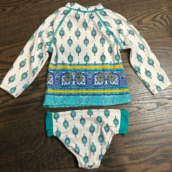 Cabana Life Rash Guard Bikini Set White Green Print 6-12 Months - Picture 6 of 10